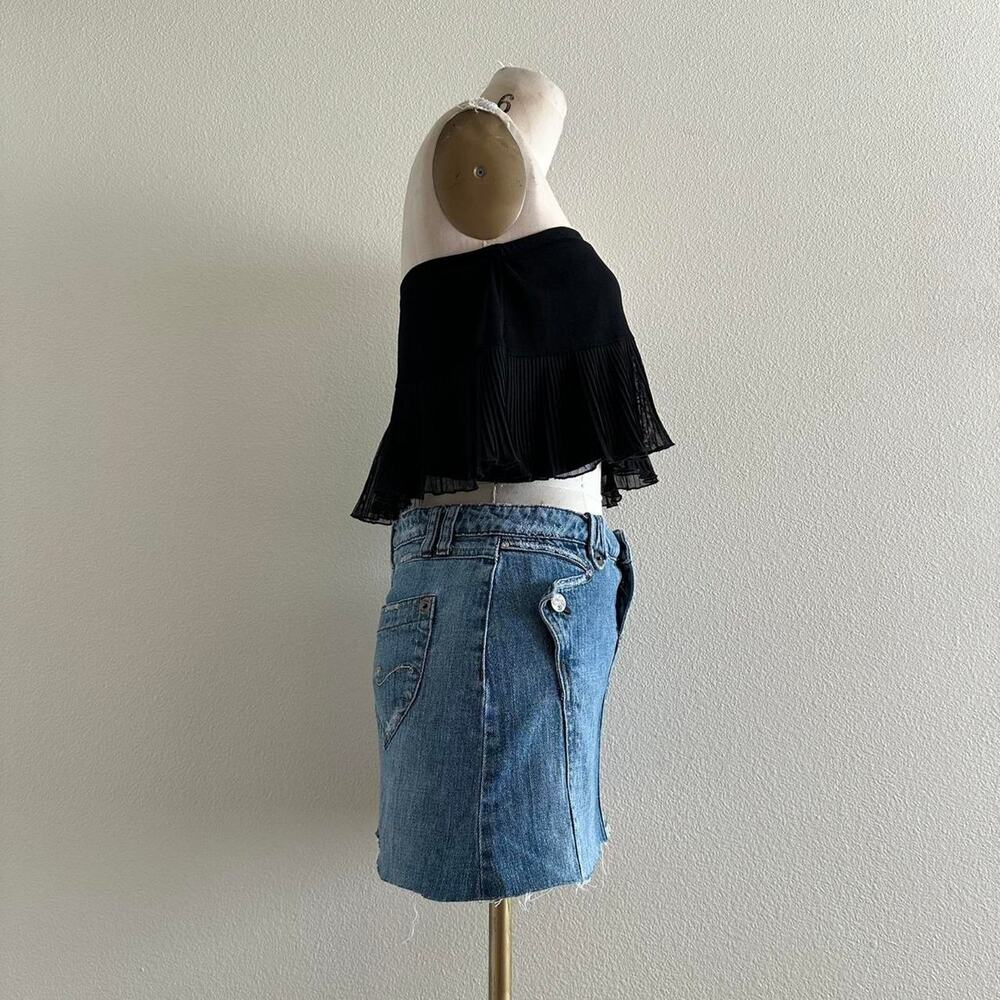 handmade black mesh micro pleated strapless top - Picture 3 of 4